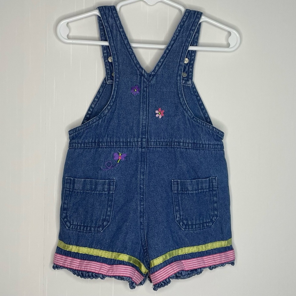 Y2K Denim Embroidered Flower Butterfly Shortall Romper Toffee Apple 12 M - Picture 8 of 14